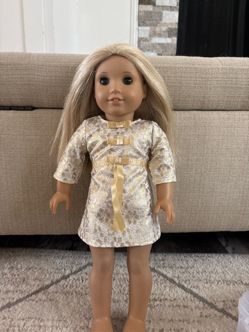 American Girl Blonde Doll in Gold Brocade Dress